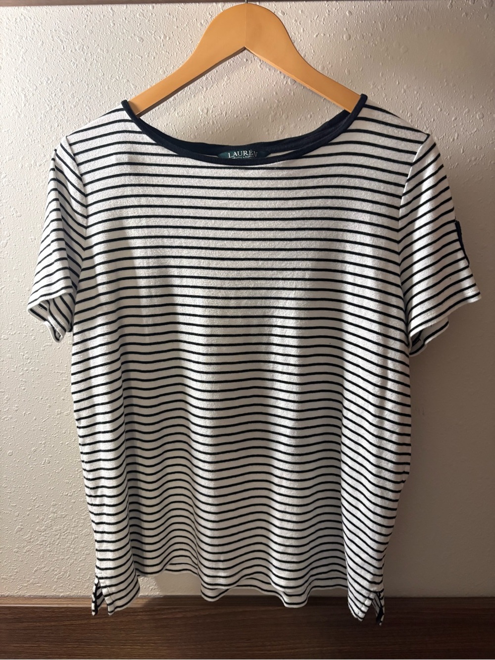 Ralph Lauren Black and White Striped Crewneck Top